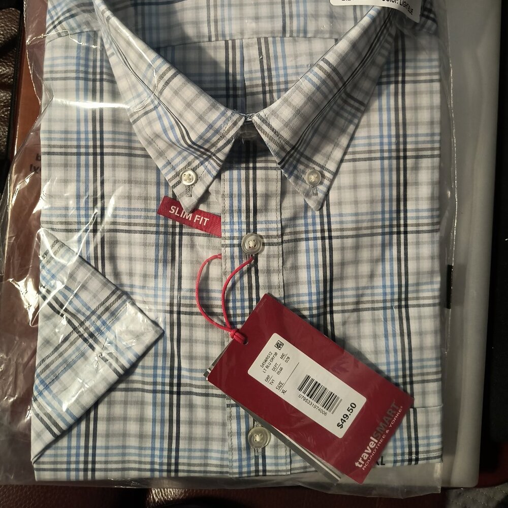 Roundtree & Yorke Men’s Short Sleeve Plaid Button-Down Shirt XL — New